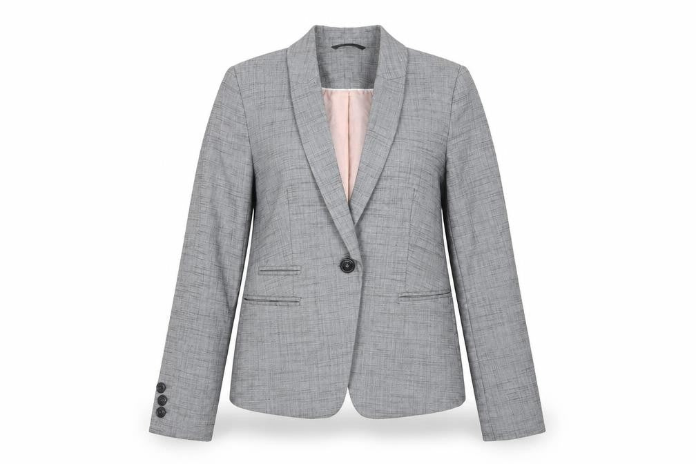 Front view of Next women’s grey check jacket blazer, size UK 6