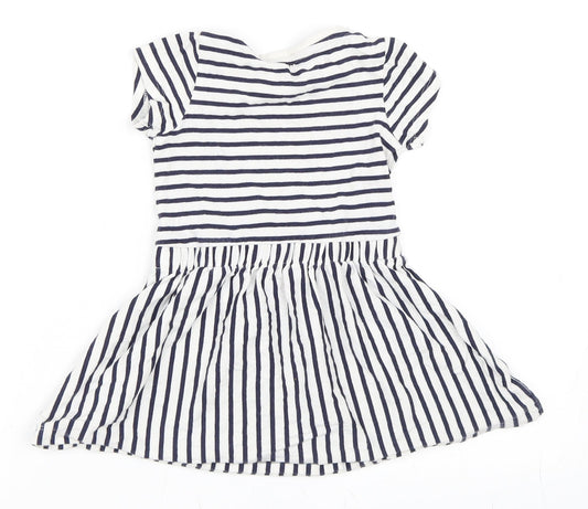 George Girls White Striped  Skater Dress  Size 12-18 Months