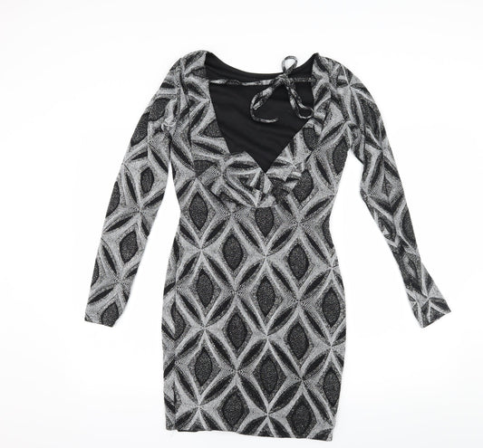 Preworn Womens Black Geometric  Bodycon  Size 10  - Low Back
