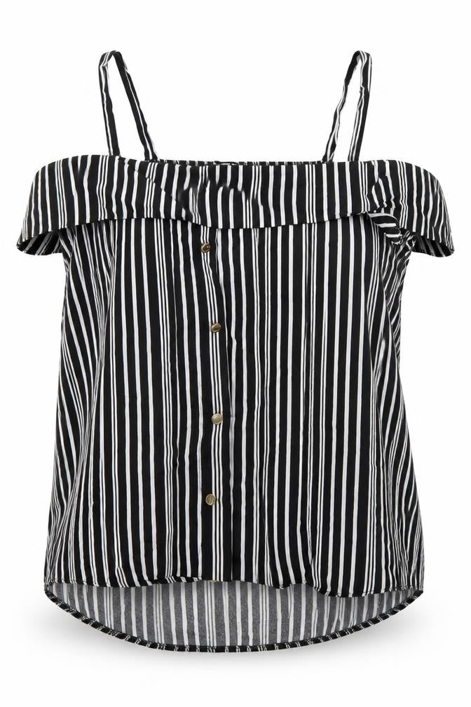 Front view of Select women’s black striped camisole tank, size UK 6