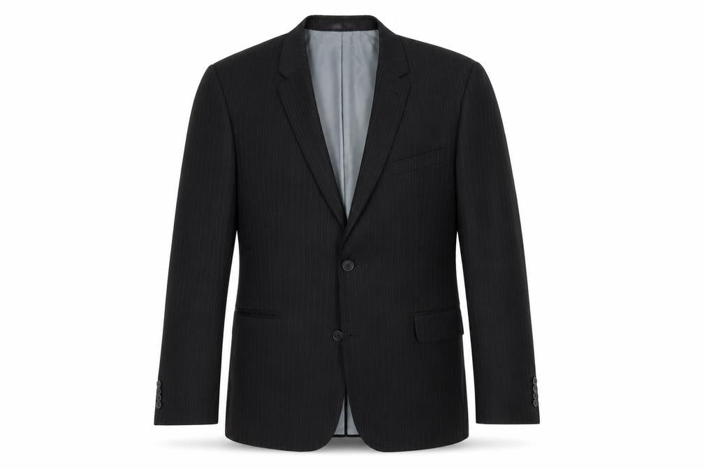 Front view of Taylor & Wright men’s black striped jacket blazer, size 40