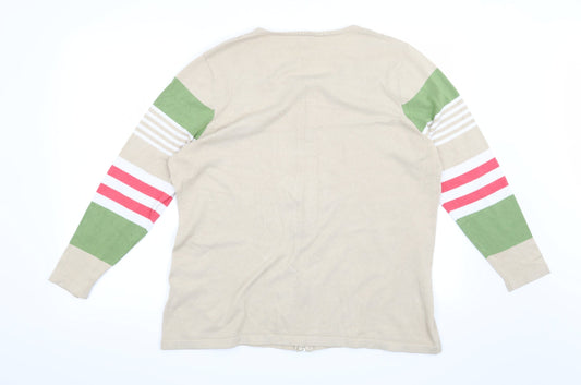 Text Womens Beige Striped  Cardigan Jumper Size XL