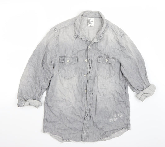 H&M Womens Grey   Basic Button-Up Size M