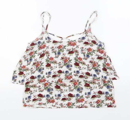 H&M Womens White Floral  Basic Tank Size 8