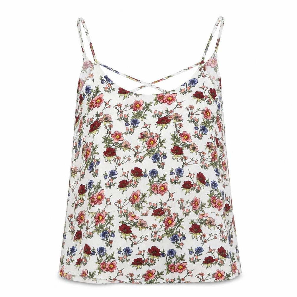 Front view of H&M women’s white floral basic tank, size UK 8