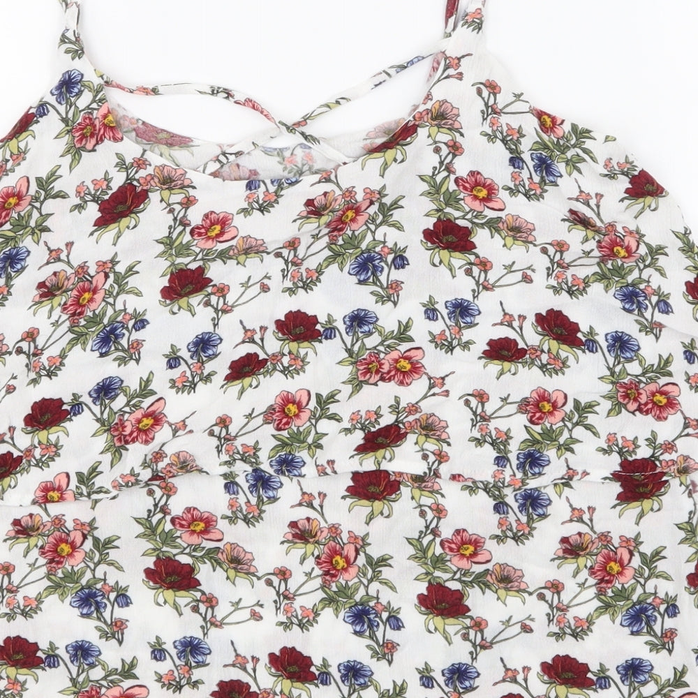 H&M Womens White Floral  Basic Tank Size 8