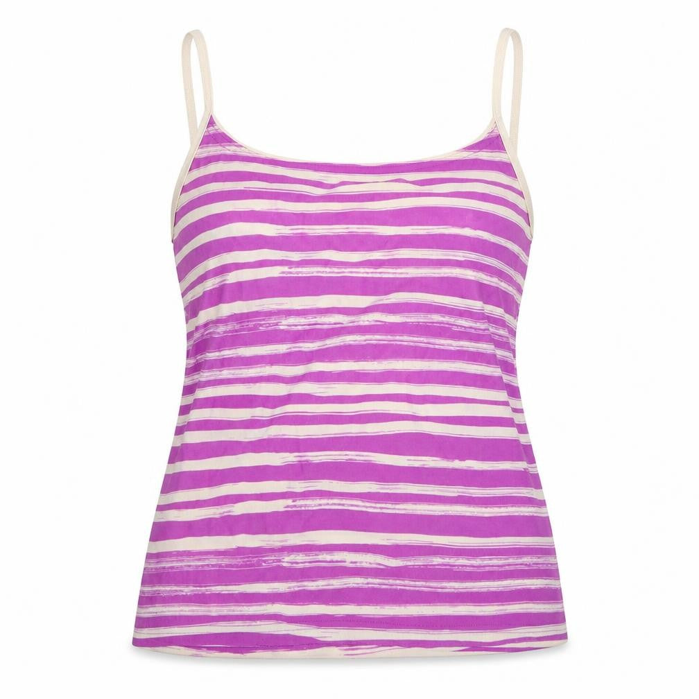 Front view of Marks & Spencer women’s purple striped basic tank, size UK 12
