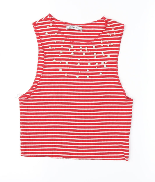 Zara Womens Red Striped  Basic Tank Size S