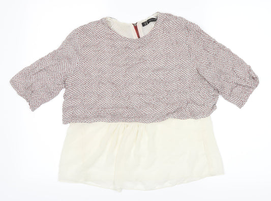 TRAFALUC Womens White Floral  Cropped Blouse Size S