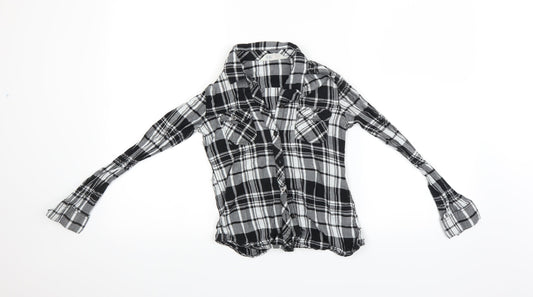 H&M Womens Black Check  Basic Button-Up Size S  - 9-10 YEARS