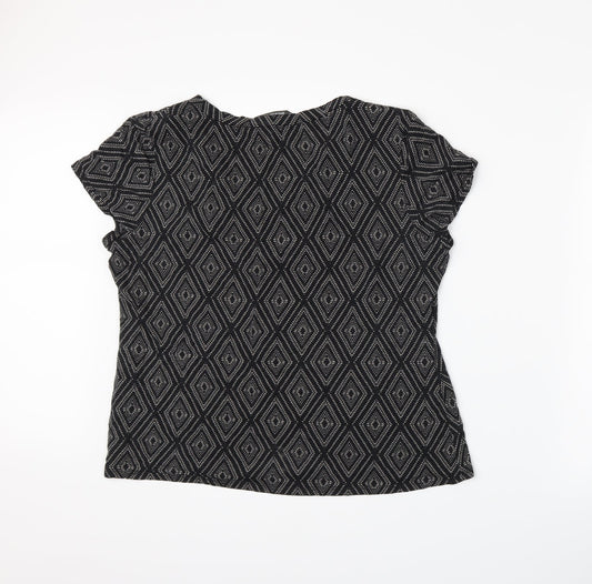 Bonmarché Womens Black Geometric  Basic T-Shirt Size 2