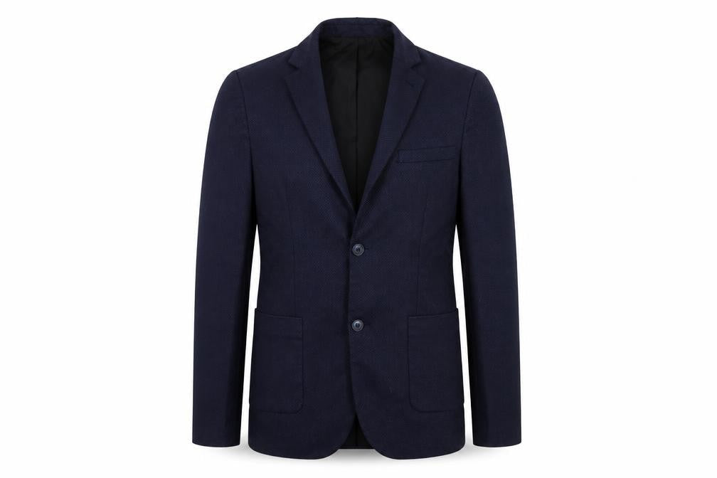 Front view of Topman men’s blue jacket suit jacket, size 34