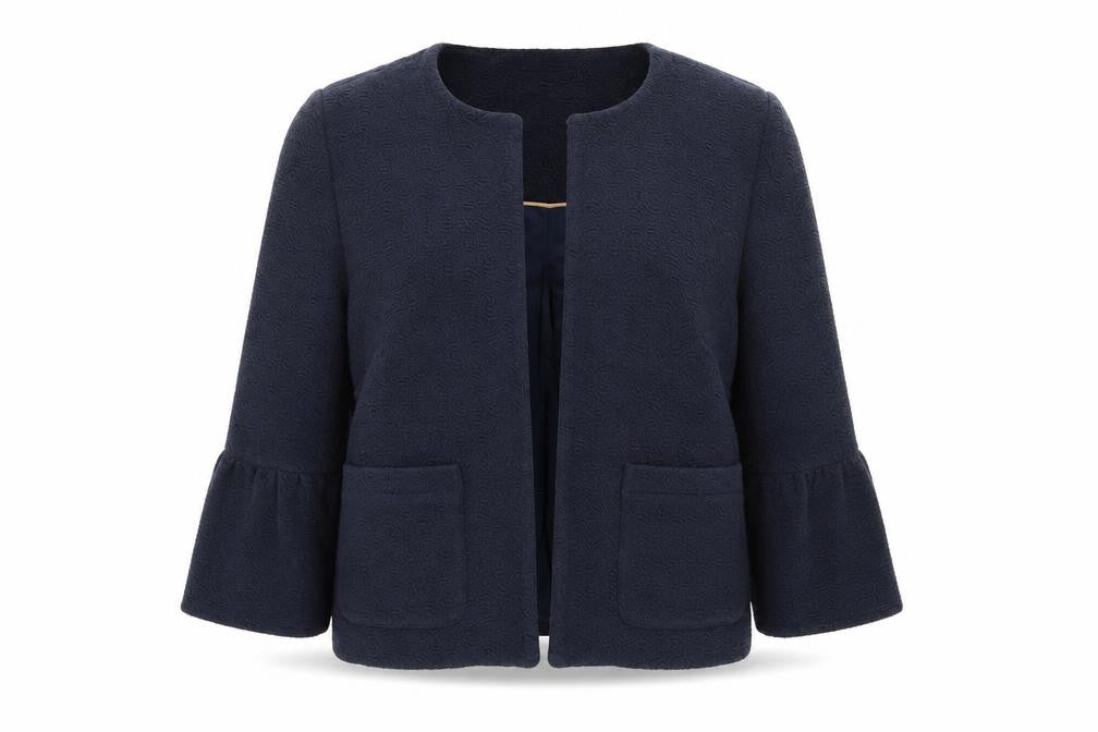 Front view of Per Una women’s blue jacket, size UK 10