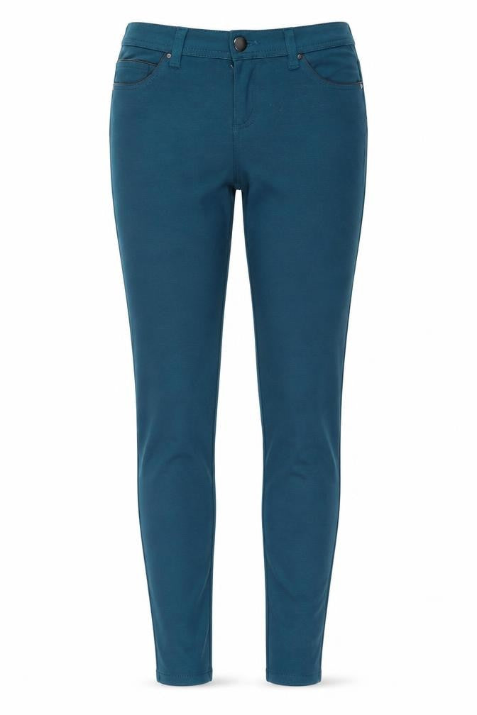 Front view of Denim & Co. women’s blue trousers, size UK 8, 31-inch leg