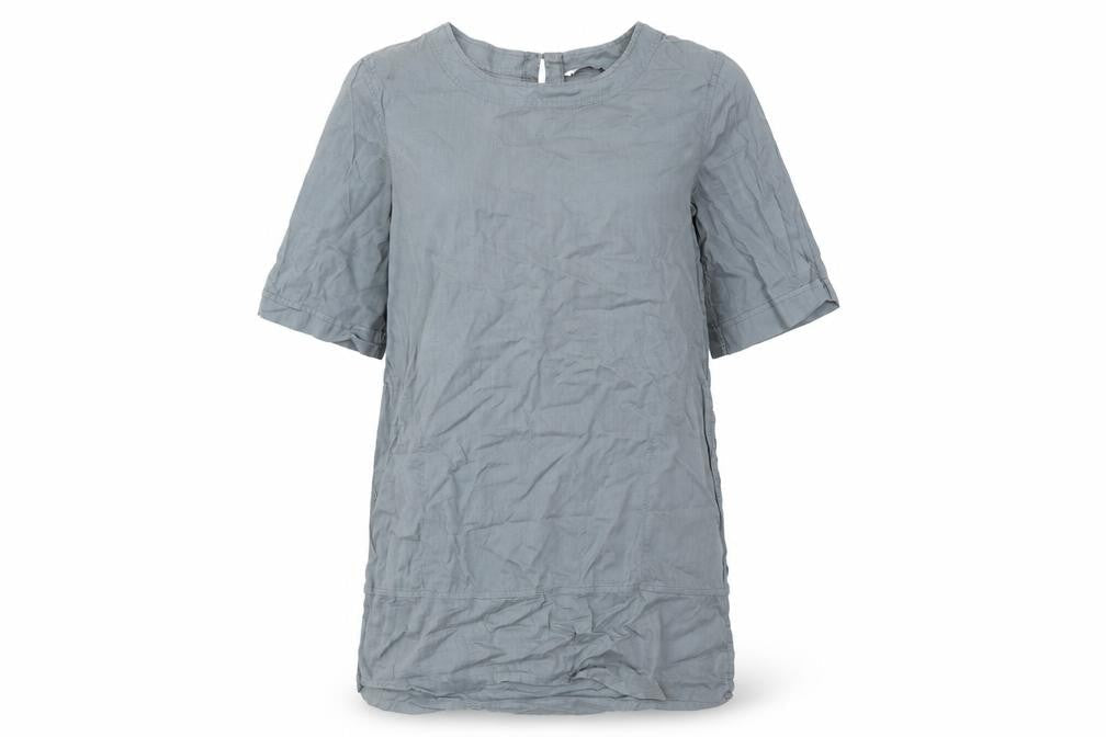 Front view of earth addict women’s grey shirt dress, size UK 8