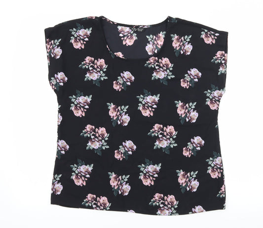 Select Womens Black Floral  Basic Blouse Size 12