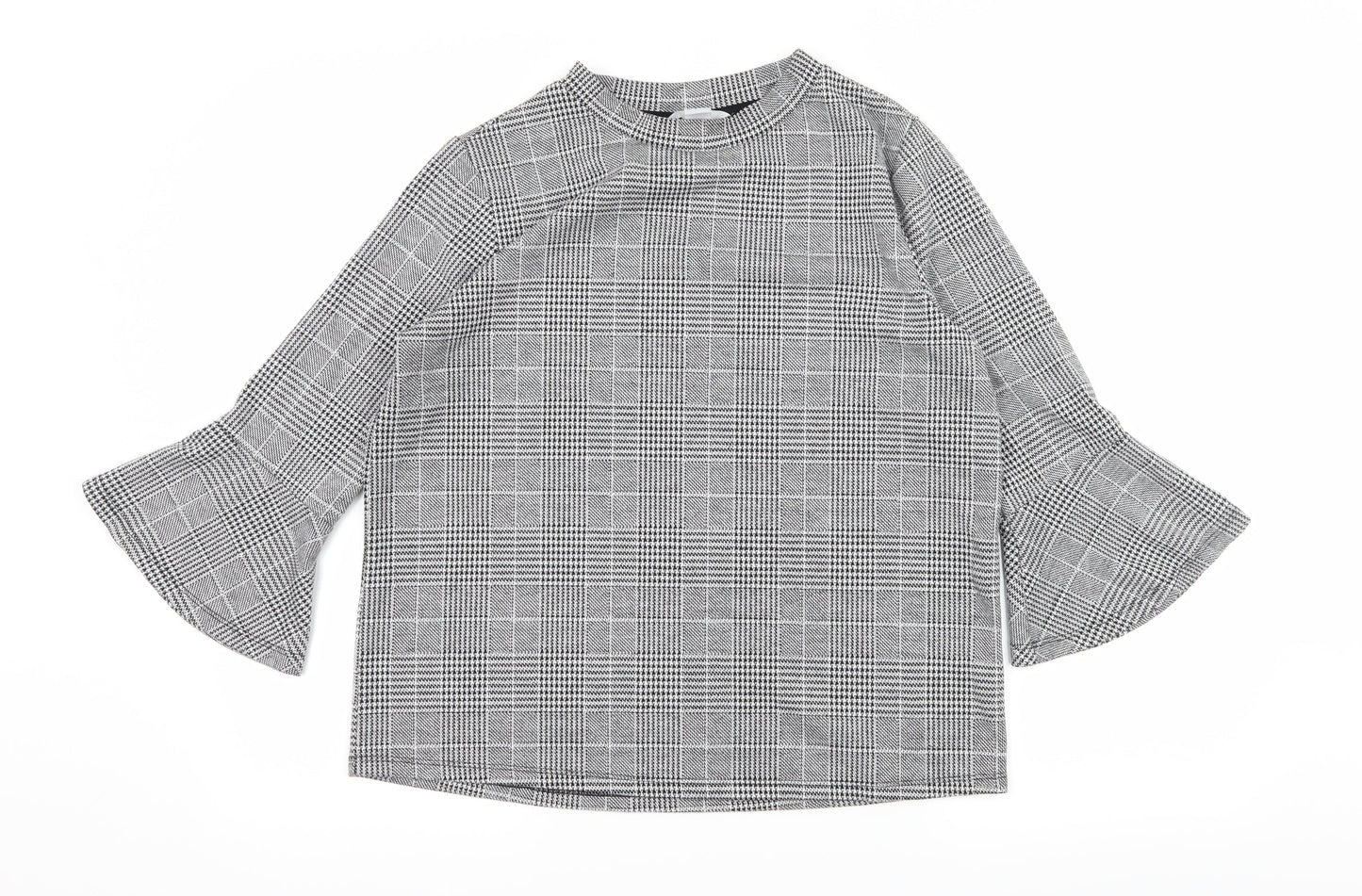 H&M Womens Grey Check Jersey Pullover Sweatshirt Size M