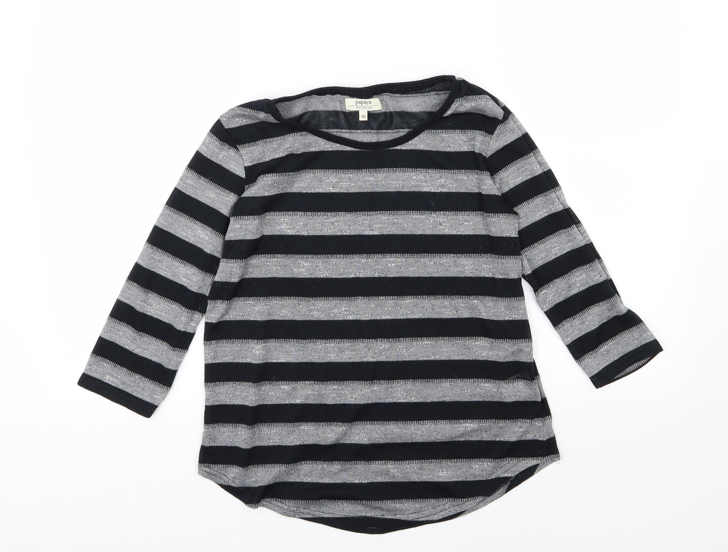 Papata Womens Grey Striped Knit Pullover Jumper Size 10