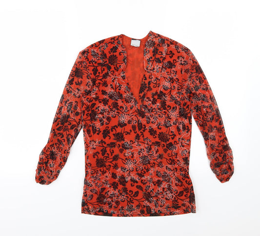 Preworn Womens Orange Floral  Basic Blouse Size 10