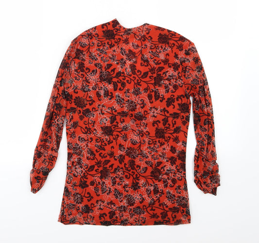 Preworn Womens Orange Floral  Basic Blouse Size 10