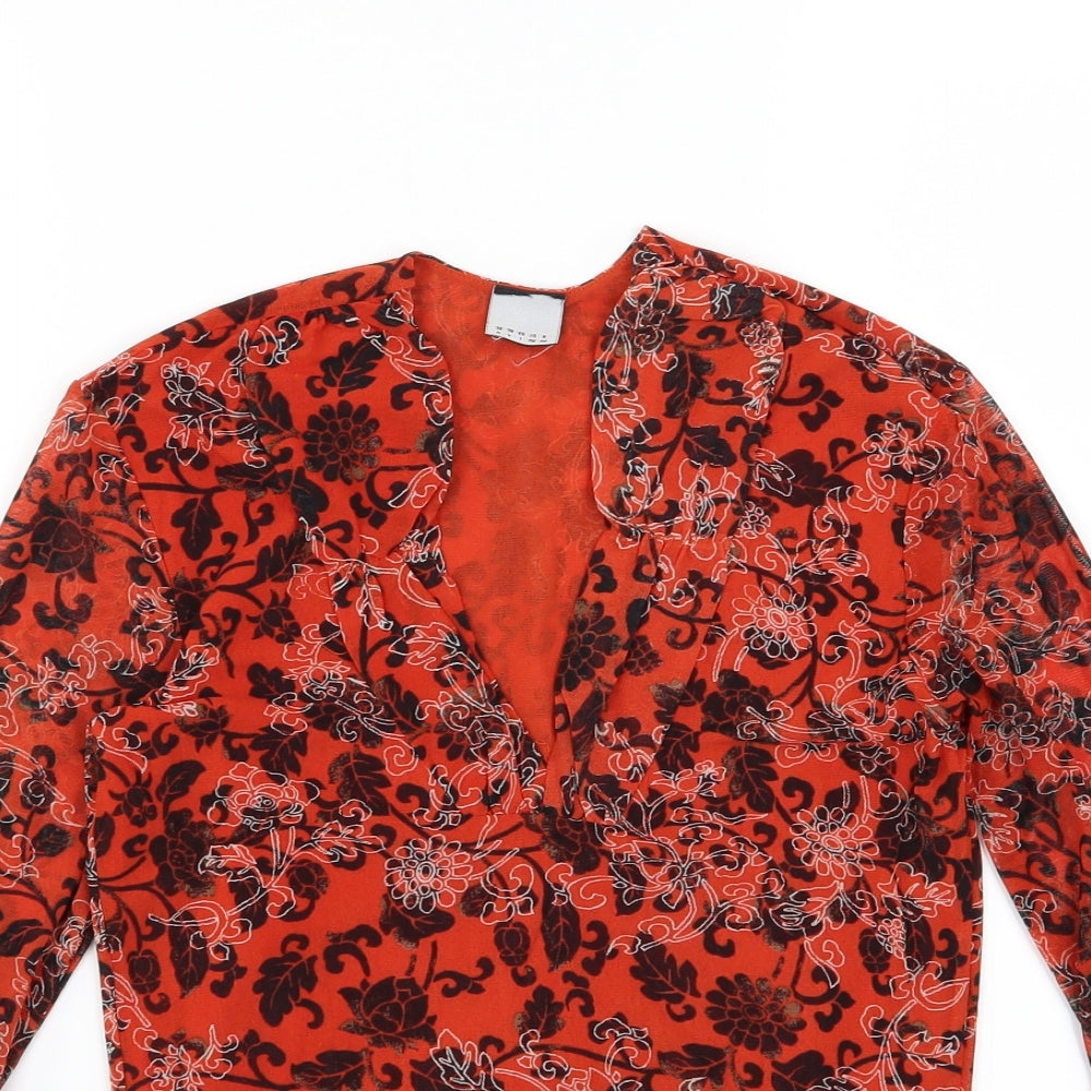 Preworn Womens Orange Floral  Basic Blouse Size 10