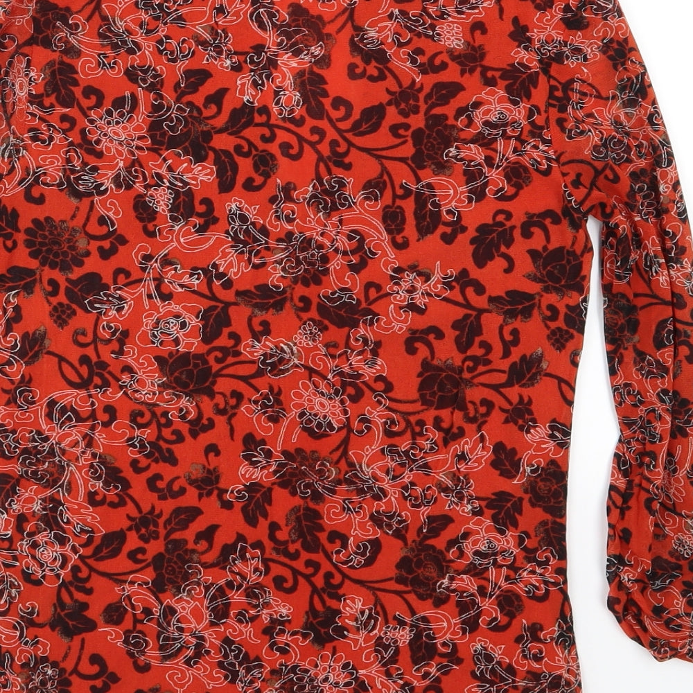 Preworn Womens Orange Floral  Basic Blouse Size 10