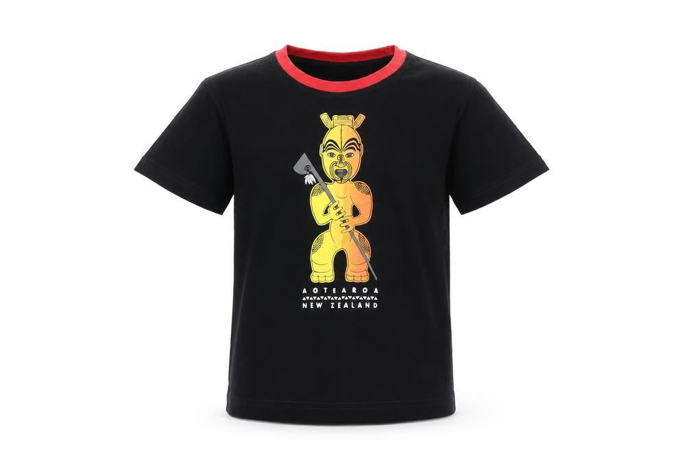 Front view of Kiwi Planet boys’ black jersey basic t-shirt, size 6, years - new zealand