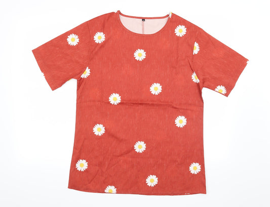 Preworn Womens Orange Floral  Basic Blouse Size S