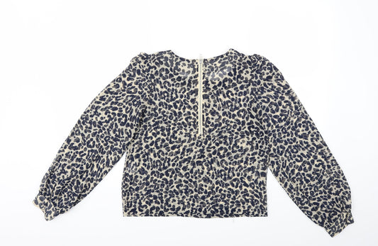 Glamorous Womens Blue Animal Print  Basic Blouse Size 8