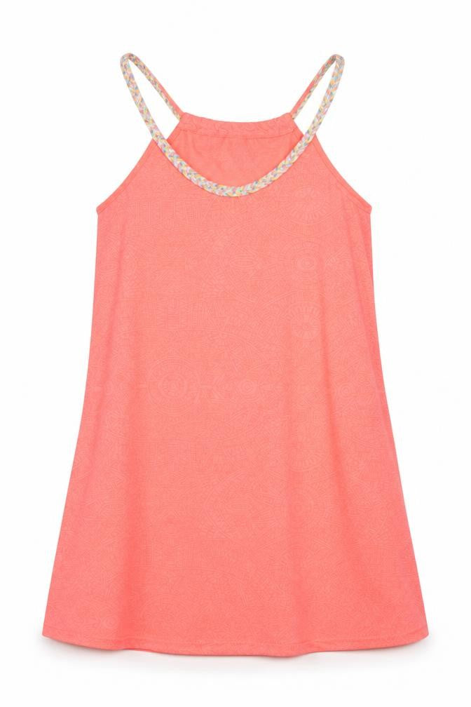 Front view of Papaya women’s pink geometric basic tank, size XS, - neon