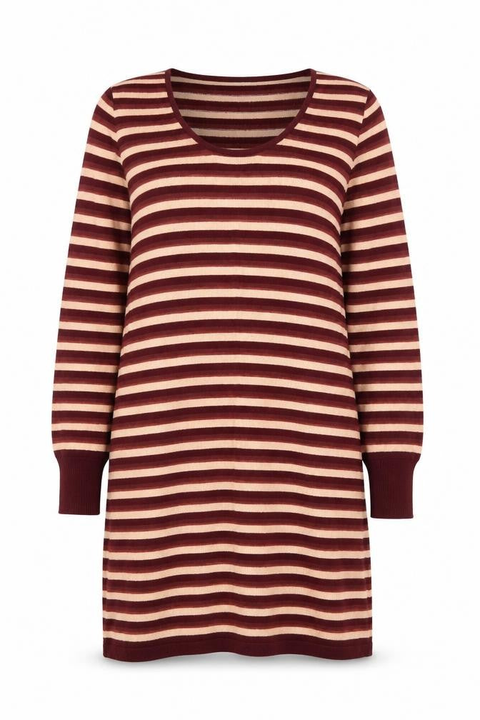 Front view of La Redoute women’s red striped knit a-line, size UK 8