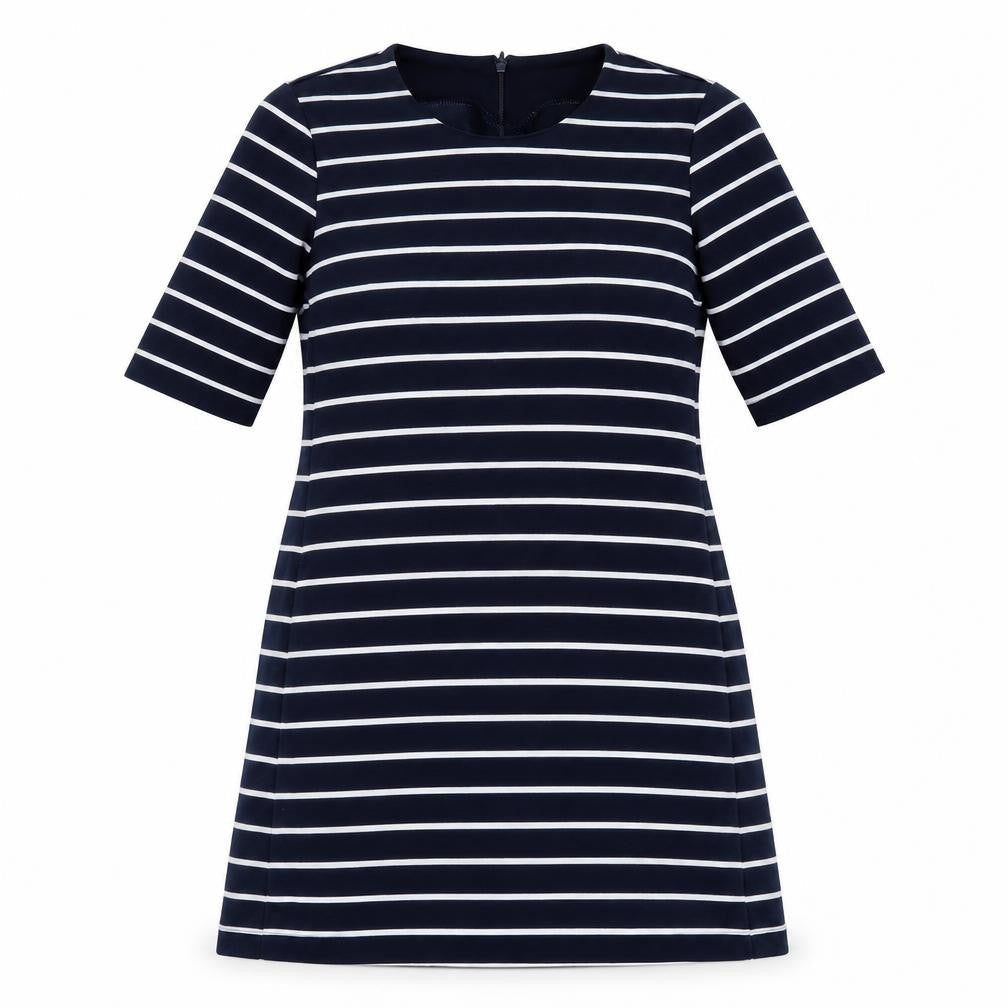 Front view of H&M women’s blue striped a-line, size S