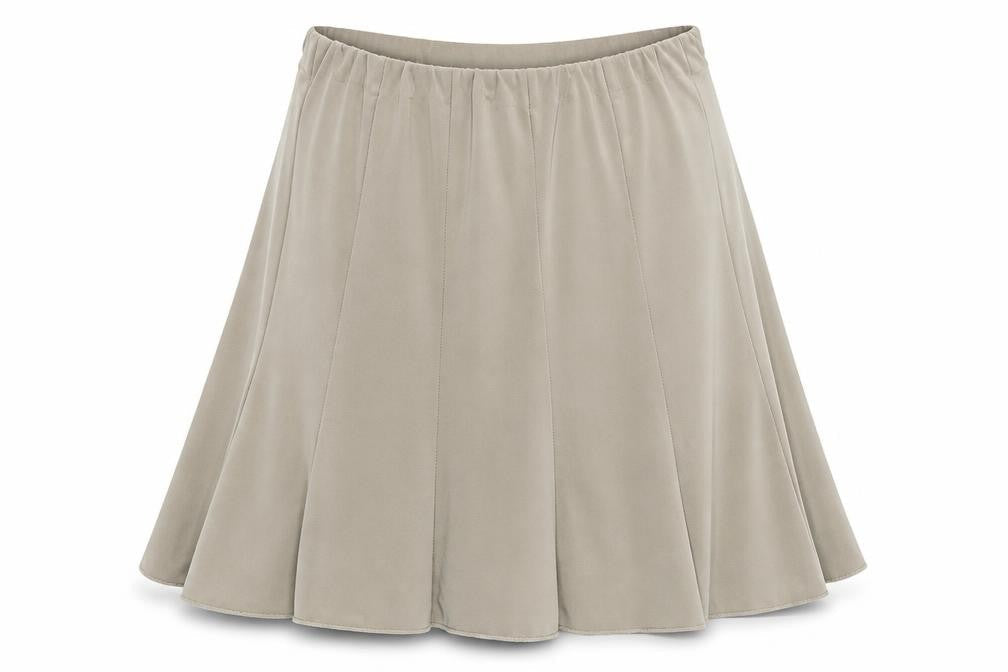 Front view of Forever women’s beige pleated skirt, size XL