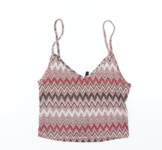 Stradivarius Womens Multicoloured Geometric  Basic Tank Size S