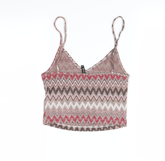 Stradivarius Womens Multicoloured Geometric  Basic Tank Size S