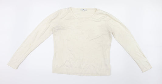 Kliss Womens White  Knit Pullover Jumper Size L