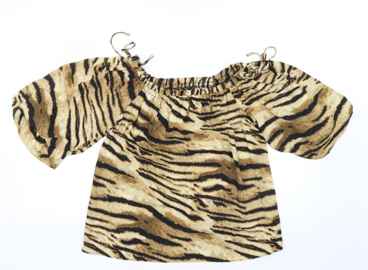 F&F Womens Black Animal Print  Basic Blouse Size 14