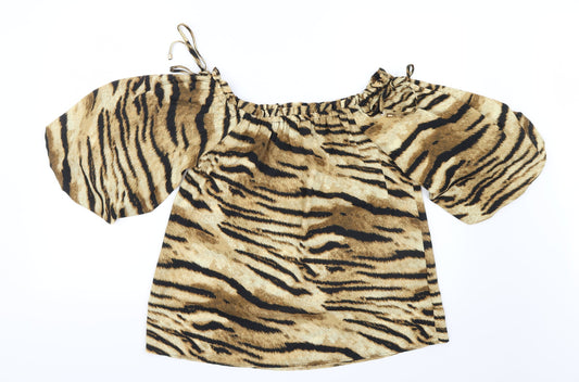 F&F Womens Black Animal Print  Basic Blouse Size 14
