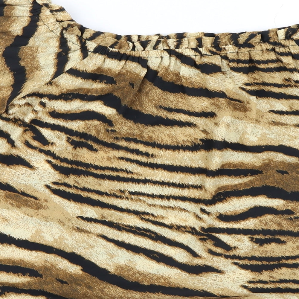 F&F Womens Black Animal Print  Basic Blouse Size 14