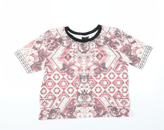 Topshop Womens Pink Floral  Basic T-Shirt Size 8  - CROPPED