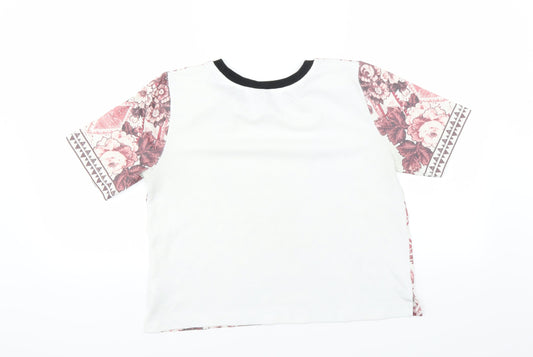 Topshop Womens Pink Floral  Basic T-Shirt Size 8  - CROPPED