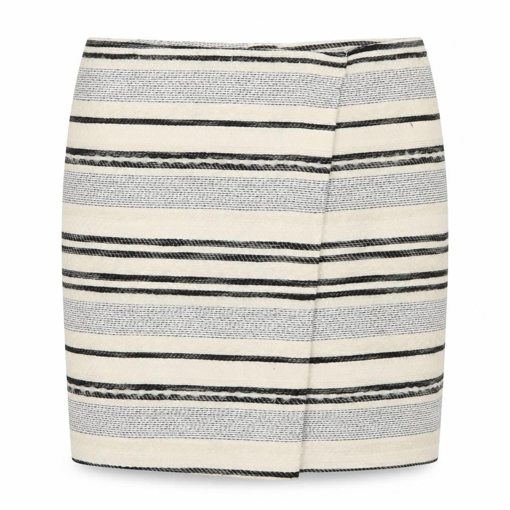 Front view of H&M women’s beige striped straight & pencil skirt, size UK 12