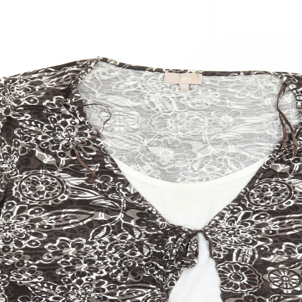 Soon Womens Brown Floral  Basic T-Shirt Size 16