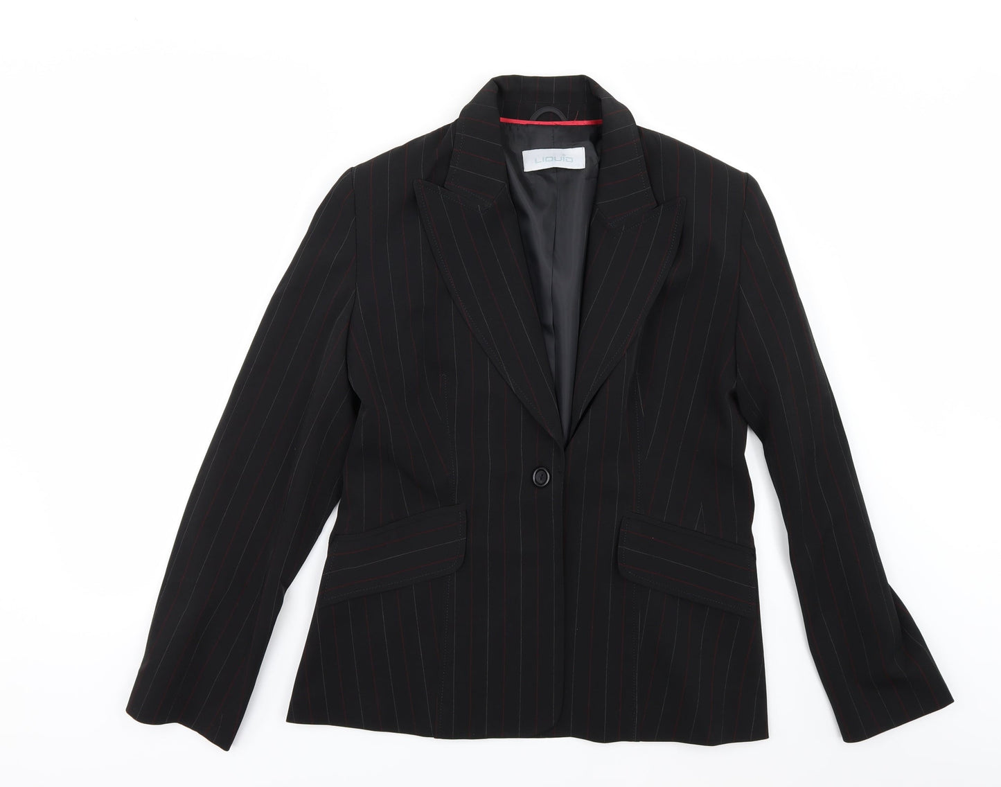 Liquid Womens Black Striped  Jacket Suit Jacket Size 14