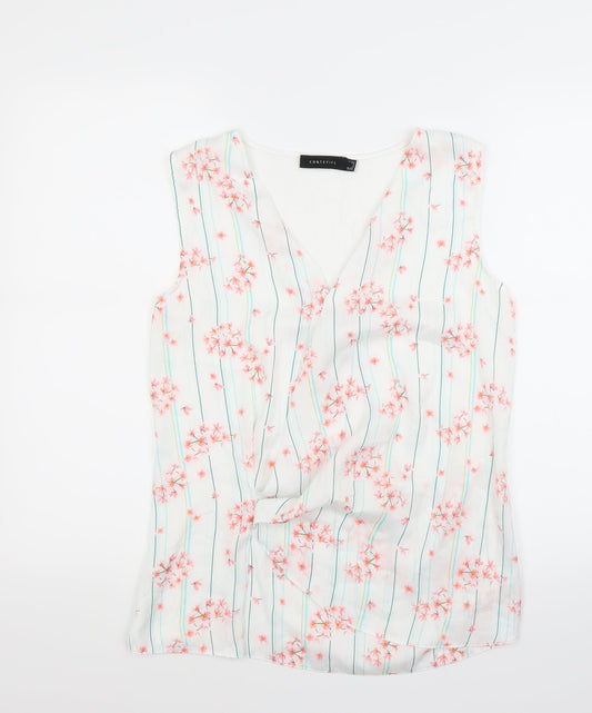 Preworn Womens White Floral  Basic Button-Up Size S