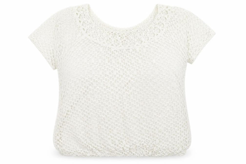 Front view of Preworn women’s white basic t-shirt, size L