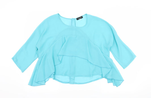 Nikka Womens Blue   Basic Blouse Size 10  - Ruffle Detail