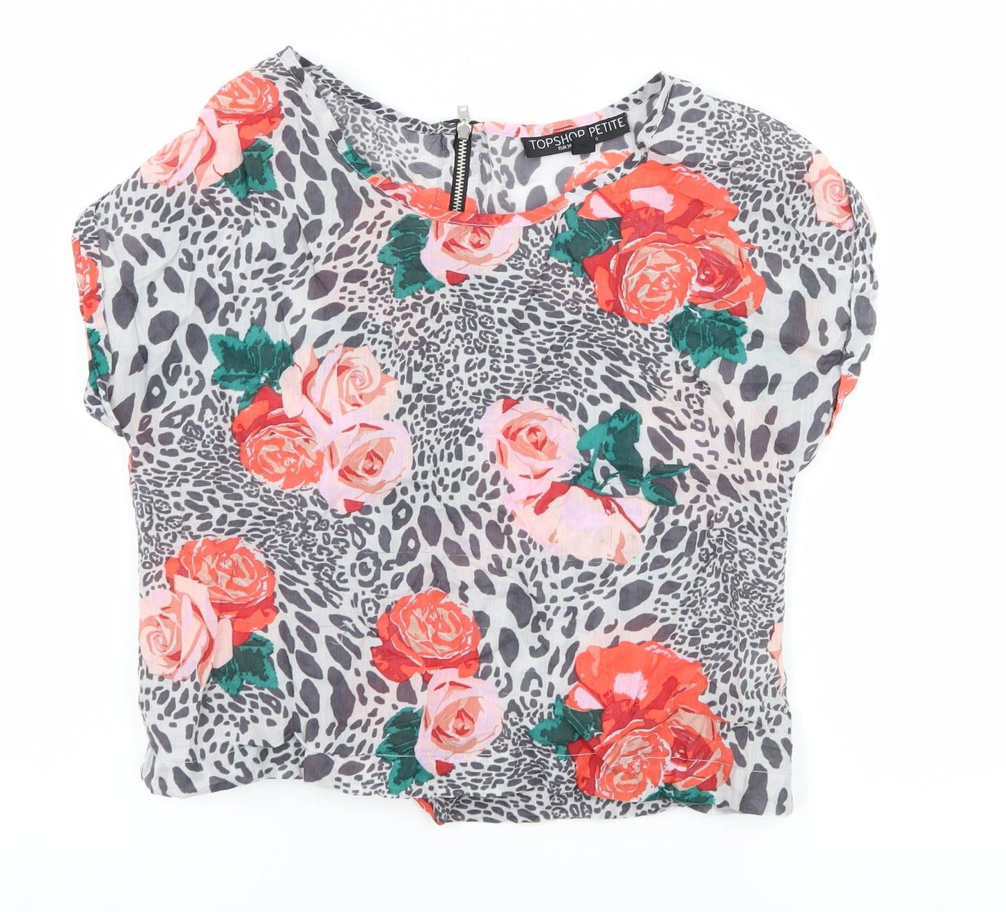 Topshop Womens Grey Floral  Basic Blouse Size 6