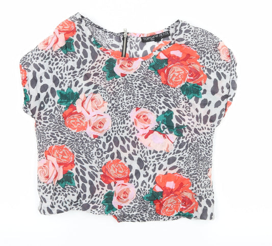 Topshop Womens Grey Floral  Basic Blouse Size 6