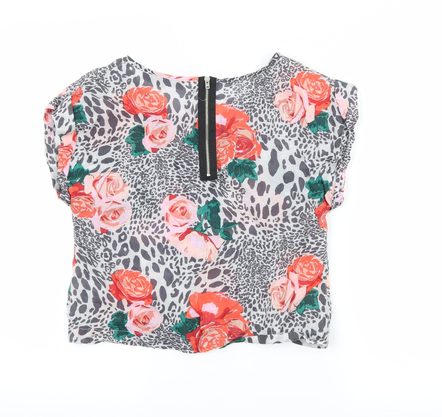 Topshop Womens Grey Floral  Basic Blouse Size 6